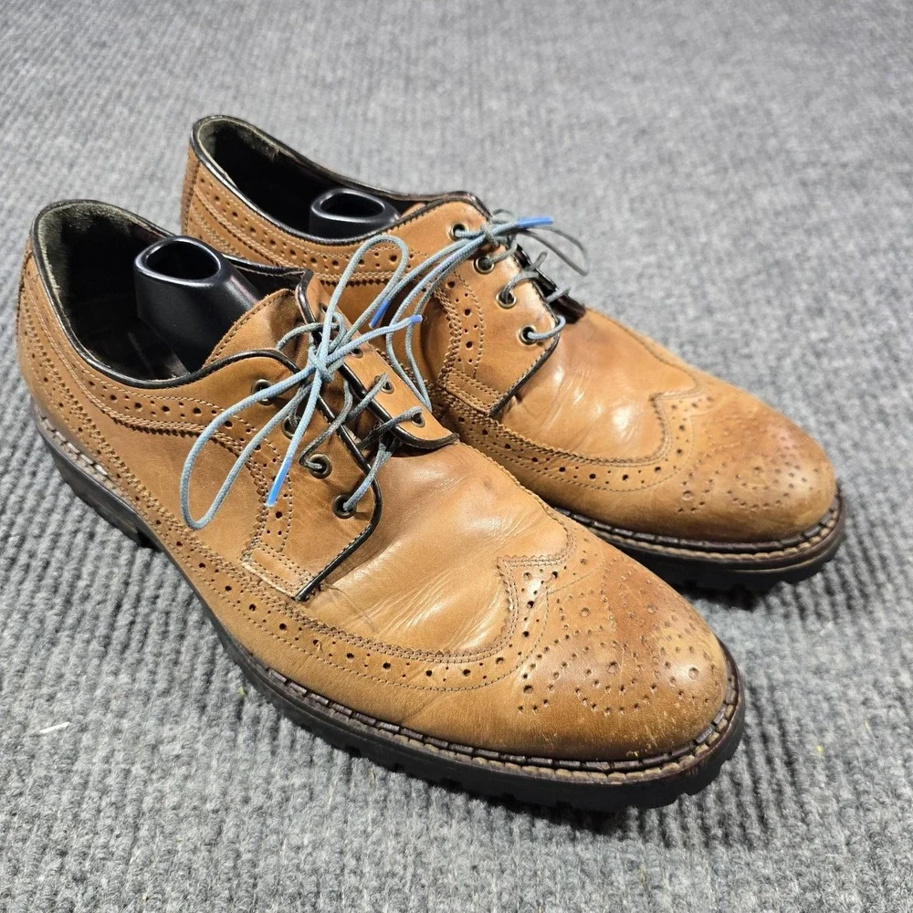 Johnston & Murphy Shoes Mens Size 10 Tan Wingtip Brogue‎ Oxford Leather Lug Sole